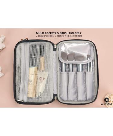 Small Gray Makeup Bag with Brush Organizer - Waterproof Cosmetic Bag for Purse Travel - Women's Toiletry Bag with Detachable Handle - Buy Online on GoSupps.com