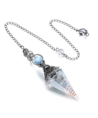 CrystalTears Aquamarine Crystal Pendulum Hexagonal Reiki Healing Crystal Points Gemstone Dowsing Pendulum for Divination Scrying Wicca Crystal Therapy
