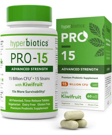 Hyperbiotics PRO-15 Advanced Strength with Kiwifruit 15 Billion CFU 60 Patented Time-Release Tablets