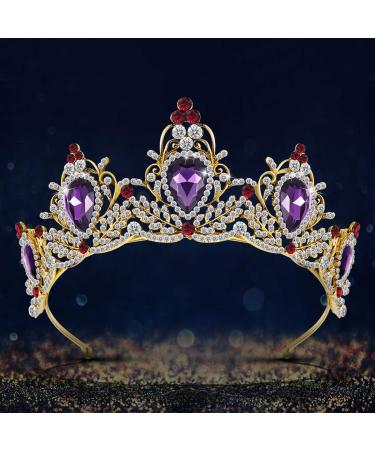 Lurrose Luxury Purple Crystal Baroque Crown Rhinestone Tiara - Bridal Headband - Buy Online on GoSupps.com