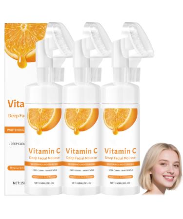 YUNFAX Vitamin C Deep Facial Mousse Whitening & Moisturizing Face Cleanser with Hyaluronic Acid & Aloe Vera Gentle Foaming Cleanser for Deep Clean Skin Radiance & Barrier Strength 150 ml (3PCS)