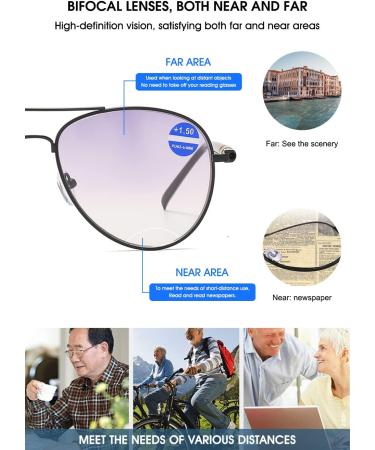 Vevesmundo Bifocal Reading Glasses with Blue Light Filter - Pilot Style Metal Visual Aid for Men & Women - 1 Piece Black 4.0x - Buy Online on GoSupps.com