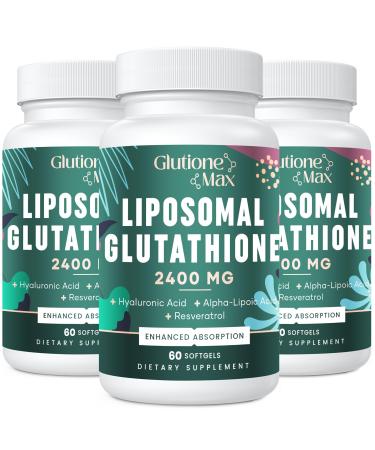 2400MG Liposomal Glutathione | Max Absorption | Glutathione Supplement with Hyaluronic Acid Resveratrol L - Glutathione Reduced Non - GMO Antioxidant for Aging Defense Energy 180 Softgels