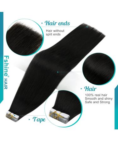 FSHINE Tape In Extensions - Black Remy Real Hair - 55cm 20 Pieces 50g - Invisible Tape #1B - Buy Online on GoSupps.com