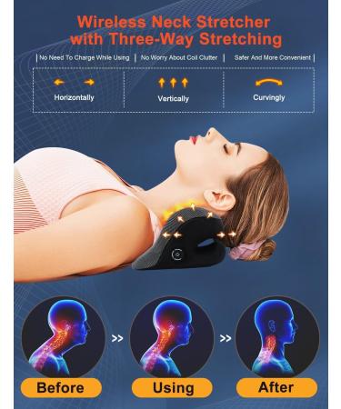 Wireless Heated Neck Stretcher for Pain Relief Portable Cordless Neck Shoulder Cervical Traction Device with Graphene Heating Pad Magnetic Therapy Relaxer Black - Buy Online on GoSupps.com