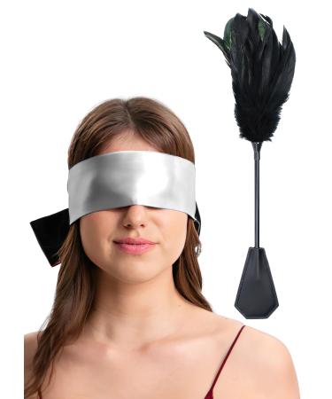 Feather Tickler Crop Satin Blindfold Mask French Tickler Whip Feather Tickle Teaser Stick Kit