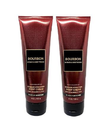 Bath and Body Work Men's Collection BOURBON Ultimate Hydration Body Cream 2 Piece Gift Set - 8 oz / 226 g each Full Size Red