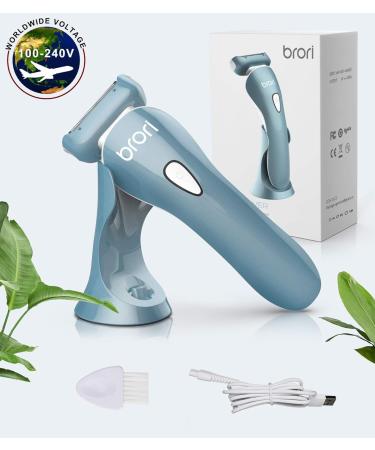 Brori Electric Lady Shaver - Women's Razor Bikini Trimmer | Wet & Dry, Rechargeable, Cordless, LED Light, Blue - Buy Online on GoSupps.com