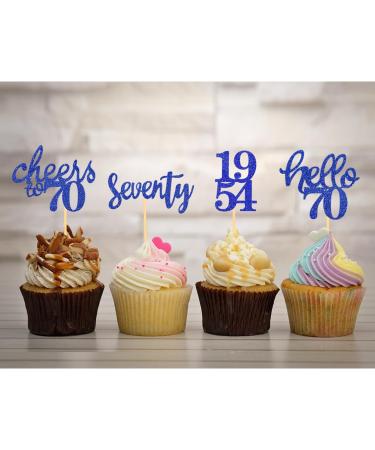 24-Piece Glitter 70th Birthday Cupcake Toppers & Decorations | 1954 Party Accessories | Blue Cake Decoration - Buy Online on GoSupps.com