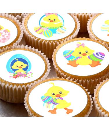 Easter Chick 24 pre-cut edible party decorations Wafer Paper Cupcake Topper Cake