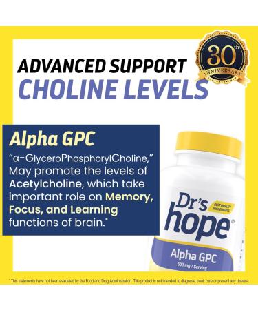 Dr s Hope Alpha GPC 500mg Alpha GPC Supplement - Supports Memory and Cognitive Function - 180 Veggie Capsules Made in The USA - Buy Online on GoSupps.com