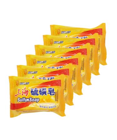 BEE & FLOWER Shanghai Sulfur Soap 10% Sulfur Soap Face and Body Bar Soaps 3.4 Oz (6 Packs) 3.4 Ounce (Pack of 6)