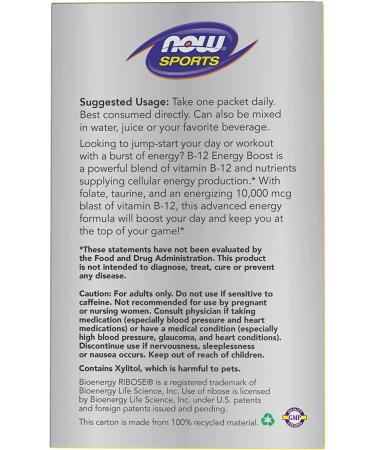 Now Foods Sports B-12 Energy Boost Sticks - Tart Berry 10000 mcg | 12 Sticks (2.1 oz) - Buy Online on GoSupps.com