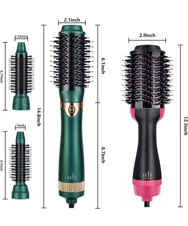 3-in-1 Hot Air Brush Hair Dryer & Volumizer | Ceramic Negative Ion Styler Brush with 3 Interchangeable Heads (Green) - Buy Online on GoSupps.com
