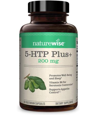 NatureWise 5-HTP Puls + Potency 200mg Mood Support, Natural Sleep Aid Promotes a Normal Weight, Easy-to-Digest Delayed Release Capsules, Enhanced w/ Vitamin B6, Non-GMO (2 Month Supply - 60 Count)