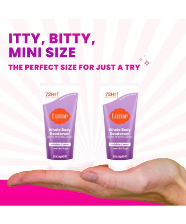 Lume Whole Body Deodorant - Mini Travel Size Invisible Cream Tube - Trial Size - 72 Hour Odor Control - Doctor Developed - Aluminum Free Baking Soda Free - .5oz (Pack of 2) (Lavender Sage) - Buy Online on GoSupps.com
