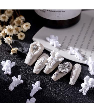 WOKOTO 90PCS White Angel Nail Charms - 3D Retro Baroque Cupid Designs for Acrylic Nails - Nail Art Accessories for Women - Buy Online on GoSupps.com