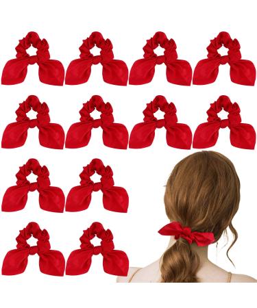 ACO-UINT 12 Pack Scrunchies Bow Hair Scrunchies for Thick Hair Red Hair Ties Bunny Ear Scrunchies Satin Scrunchies Hair Accessories Scrunchies with Tails for Girls