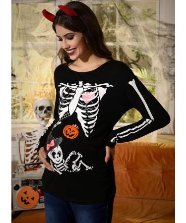 G and PL Halloween Maternity Top | Funny Pregnancy Costume | Long Sleeve | S-XXL Sizes | XXL Bow Tie & Skull Baby Design - Buy Online on GoSupps.com