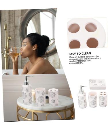 4-Piece Bathroom Accessories Set: Toothbrush Holder Foaming Pumping Bags & Ceramic Tooth Cup - International Shipping Available - Buy Online on GoSupps.com