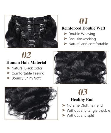 16 Natural Black Body Wave Clip In Hair Extensions for Black Women - 120g, 8Pcs, Double Weft, 18 Clips - Human Hair Extensions - Buy Online on GoSupps.com