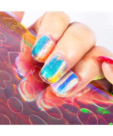 SILPECWEE 11 Sheets Aurora Nail Foil Laser Stickers | Iridescent Cellophane Nail Art Designs | Holographic 3D Decoration for Women and Kids - Buy Online on GoSupps.com