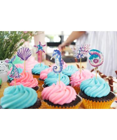 TSJ 12 PCS Mermaid Cupcake Toppers Cake Toppers Mermaid Tail Seahorse Cupcake Sticks Mermaid Theme Birthday Baby Shower Party Supplies - Buy Online on GoSupps.com