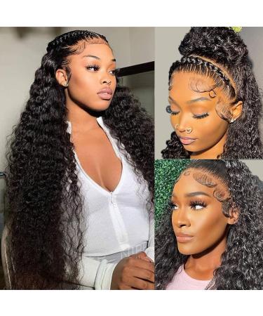 Hswpawk Water Wave 13x4 HD Transparent Lace Front Wigs Human Hair 13x4 Lace Frontal Human Hair Wigs for Women Brazilian Virgin Human Hair Wigs Pre Plucked with Baby Hair Natural Black Color 180% Denisty 22 Inch 22 Inch B...