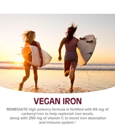 REMEDIATE Carbonyl Iron 65mg with Vitamin C | Gentle Iron for Energy & New Red Blood Cells | Vegan & Non-GMO | 60 Tabs - Buy Online on GoSupps.com