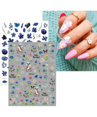 JMEOWIO 10 Sheets Spring Nail Art Stickers Decals Self-Adhesive Summer Blue Butterfly Nail Supplies Nail Art Design Decoration Accessories Flower D - Buy Online on GoSupps.com