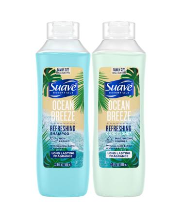Suave Shampoo & Conditioner Set Ocean Breeze Everyday Refreshing Formulas with Sea Algae Extract & Vitamin E 22.5 Oz Ea (2 Piece Set)