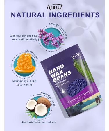 Anruz Waxing Pearls for Sensitive Skin - 453g Violet Wax Beads with 20 Applicators for Eyebrows & Face - At-Home Hair Removal Solution - Buy Online on GoSupps.com