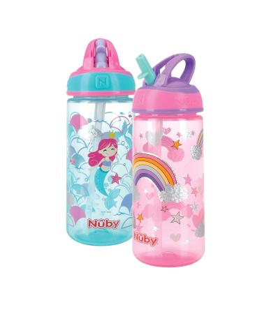 Nuby 2 Pack Iridescent Flip-it Kids On-The-Go Printed Water Bottle with Bite Proof Hard Straw - 18oz / 540 ml 18+ Months 2 pk Prints May Vary Colors May Vary - Buy Online on GoSupps.com