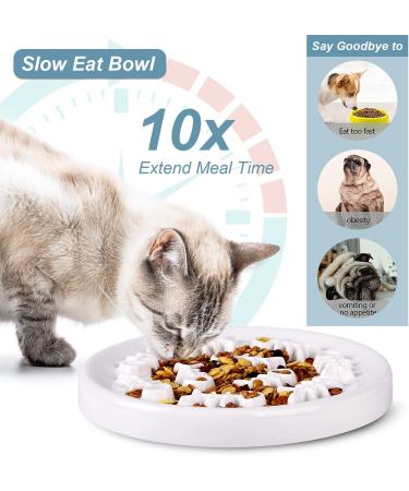 VIIVY VIYIV Slow Feeder Cat Bowl - Interactive Ceramic Puzzle Feeder for Cats - 8.5'' Diameter, 1'' Height, White - Buy Online on GoSupps.com