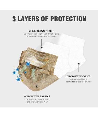 Sparkly Glitter Printed Face Masks for Women - 50 Pcs, 3 Ply Disposable Masks | Trendy Fashion Design - Buy Online on GoSupps.com