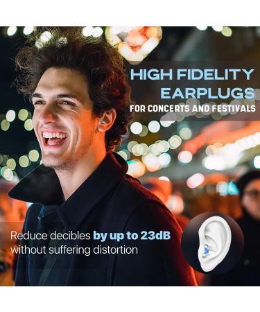 High Fidelity Concert Ear Plugs 2 Pairs for Musicians & DJs - Noise Reduction Earplugs with Connector Cord & Aluminum Case - White+blue - Buy Online on GoSupps.com