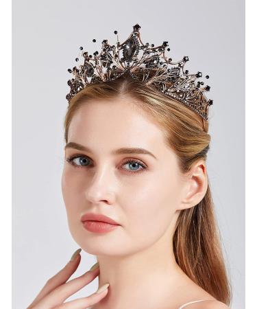 SH Ancient Gold Queen Crown for Women - Handmade Rhinestone Wedding Tiara for Bride | Crystal Headband Tiara for Halloween Costume and Birthday Accessories - Buy Online on GoSupps.com