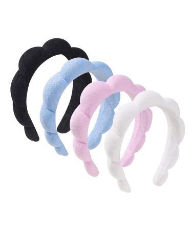 4 Pack Spa Headbands for Women Skin Care Hair Band Makeup Head Band For Shower Washing Face Make Up (Black Blue Pink White)
