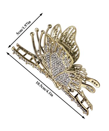 Cute Butterfly Claw Clips for Women - Large Rhinestone Hair Clips for Curly/Thick/Fine Hair - Champagne Color - Buy Online on GoSupps.com