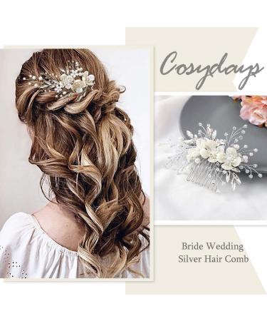 Flower Bride Wedding Hair Comb - Silver Pearl Bridal Hair Piece for Women and Girls | Cosydays Crystal Hair Accessories (A-Flower) - Buy Online on GoSupps.com