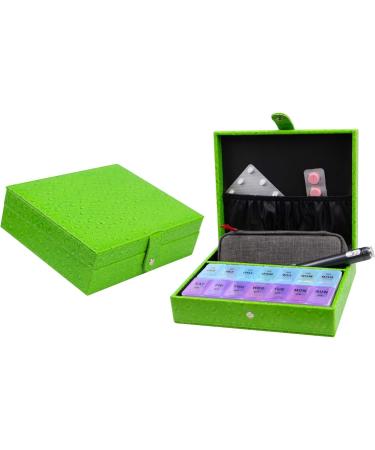 Leather 7 Day AM/PM Pill Organizer - Green | International Shipping Available - Buy Online on GoSupps.com