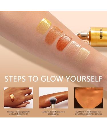 Rose Gold Body Shimmer Oil - Long Lasting Illuminator & Highlighter with Brush | Moisturizing Glitter Oil 3.38 Fl Oz - Buy Online on GoSupps.com