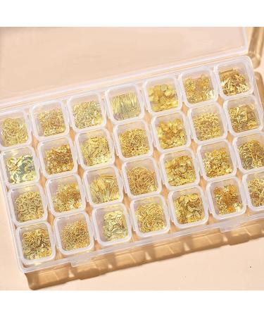 Gold Metal Nail Studs Set - 28 Grids, Multiple Shapes Rivet Jewelry Accessories for 3D Nail Art Decorations - Perfect for Women, Girls, Manicure, Acrylic Nails, DIY Crafts - Buy Online on GoSupps.com