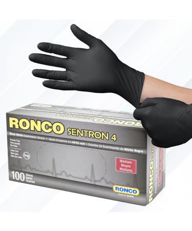 Black Disposable Nitrile Gloves Medium Heavy Duty Powder-Free Industrial Grade 4 MIL Thickness Texture Ronco Sentron4 (Medium) 100 Gloves
