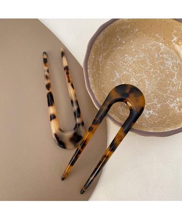 2 Pack French Style Cellulose Acetate Tortoise Shell U Shaped Hair Pins - Women Girls Hairstyle Accessories - Buy Online on GoSupps.com