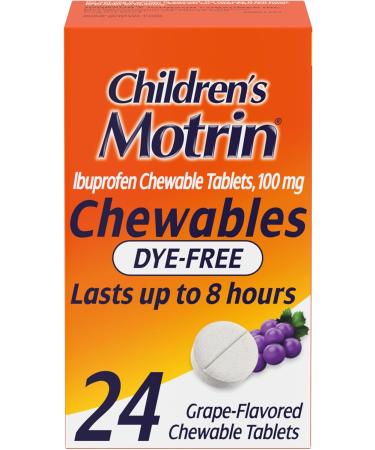Motrin Children's Dye-Free Ibuprofen Chewable Tablets for Pain & Fever, Grape, 24 Count - Buy Online on GoSupps.com