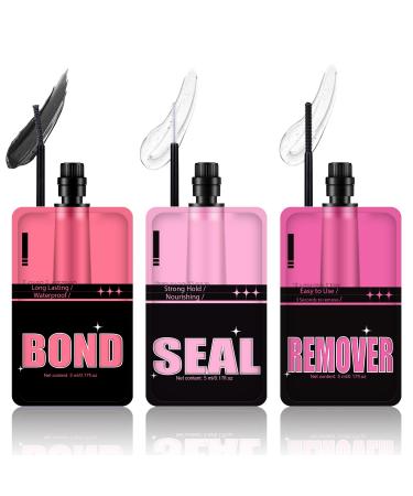 Lash Bond and Seal and Remover Kit Easy to Use 3 in 1 Strong Hold Long Lasting Waterproof Eyelash Glue and Removal Pack for Cluster Lashes Individual Eyelash Extension (5ml*3) Lash Bond Seal and Remover - Buy Online on GoSupps.com