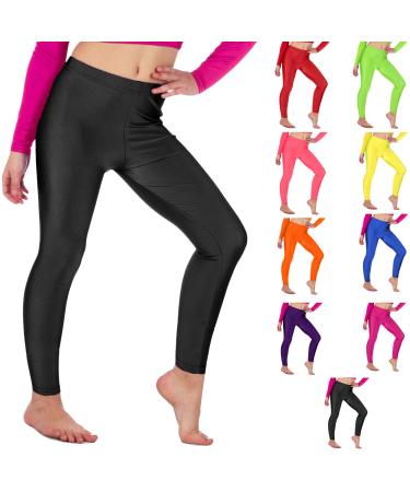 Re Tech UK - Girls Leggings - for Gymnastics Dance & Ballet - Shiny - Footless - Stretch - Neon Colours 9-10 Years Black