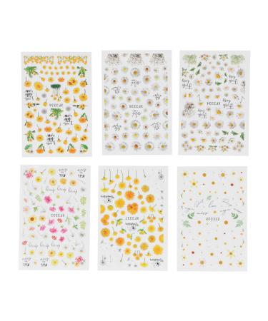 6 Sheets Nail Art Stickers Nail DIY Stickers Easy To Disassemble Self Adhesive Design Environmentally Friendly Material Sunflower Daisy Pattern Nail Art Decals Nail Glue