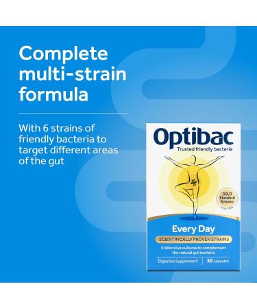 Optibac Probiotics Every Day - Digestive Probiotic Supplement - 30 Capsules, 5 Billion Cultures & FOS Fibres - Buy Online on GoSupps.com